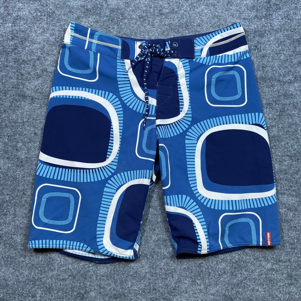 Tommy Bahama Relax Mens‎ Blue Geometric Retro Board Shorts Swim Trunks Size 34